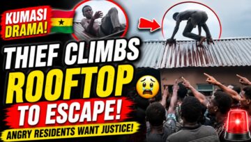 Suspected Thief Climbs Rooftop To Escape Angry Residents In Kumasi (VIDEO)